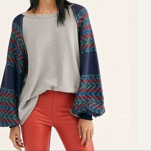 NWT $98 free people | Oversized Lightweight Thermal Top in Southwest Seas